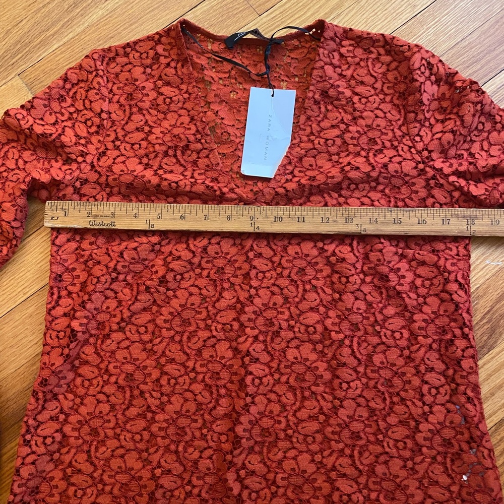 NWT ZARA RUST COLOR LACE BLOUSE SMALL - Picture 9 of 9